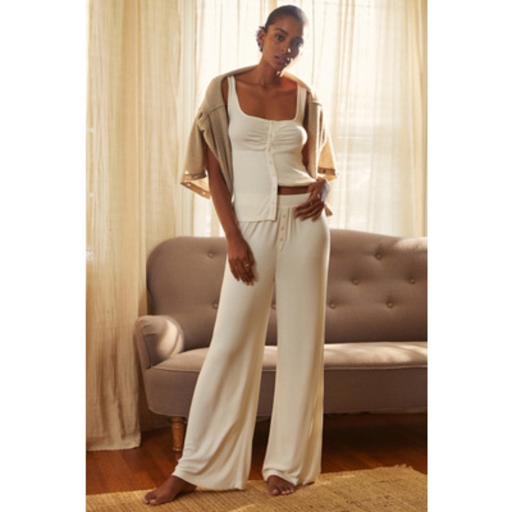 BY ANTHROPOLOGIE RIBBED WIDE-LEG PYJAMA BOTTOMS L NWT